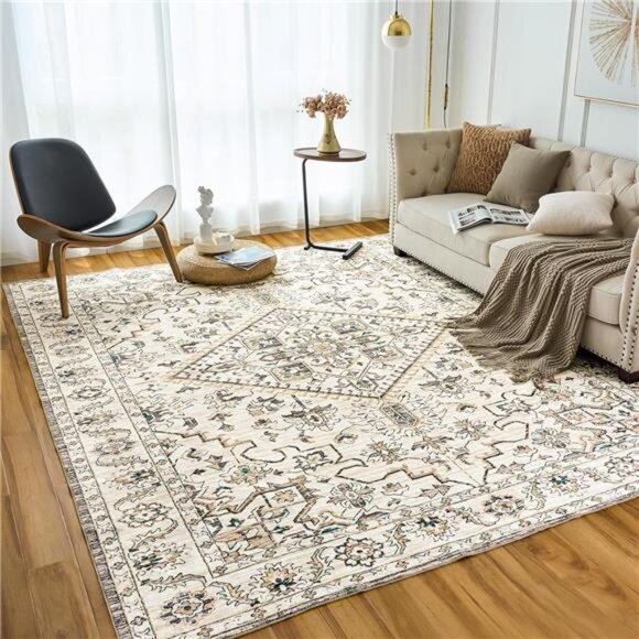 Machine Washable Rug 5'x7' Vintage Design Washable Area Rugs with Non Slip Rugs - Picture 2 of 7